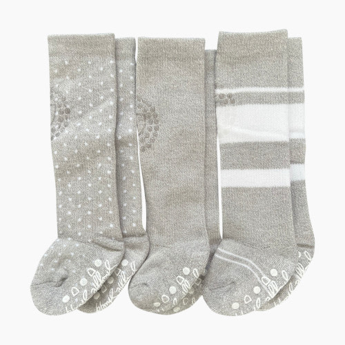 Snuggle Shield Knees to Toes Bamboo Socks 3 Pack - Grey Dots, Stripes, Solid, 0-2 Yrs