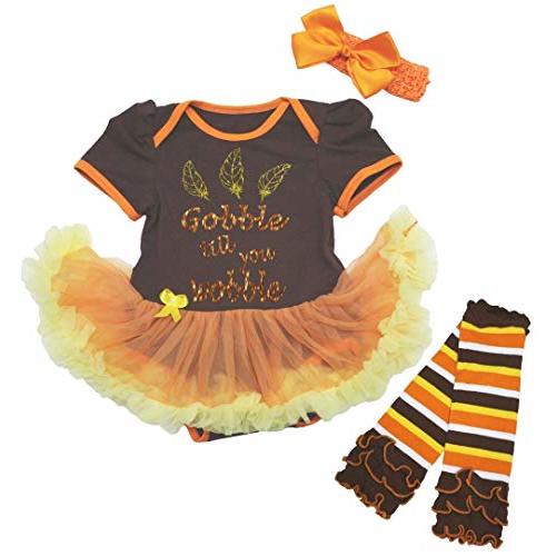 Petitebella Feathers Gobble Till You Wobble Baby Dress Nb-18m