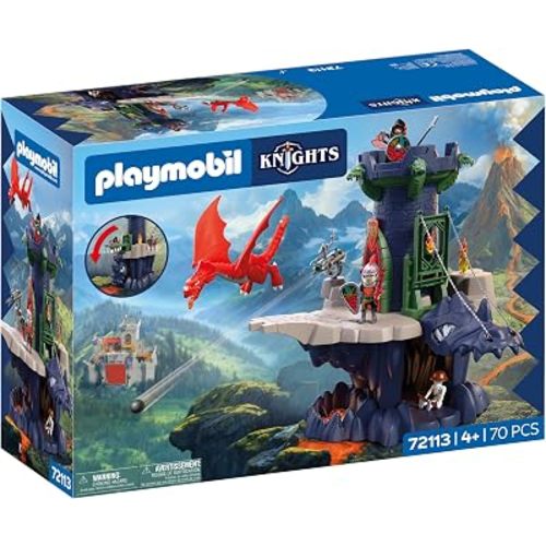 Playmobil | Knights | Dragon Knights Tower | Tower with Dragon, Drawbridge & Dragon’s Head Cave | Knights Castle Toy for Children Aged 4+ | 72113