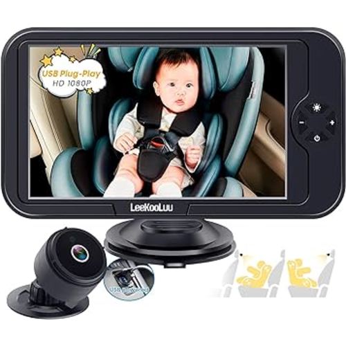 LeeKooLuu Baby Car Camera USB: Protect Eyes Gift for Infant 2 Mins Easy Install Rear Facing Car Seat Baby Monitor with Camera HD 1080P Crystal Night Vision Backseat Camera 360° Rotation Two Kids K01