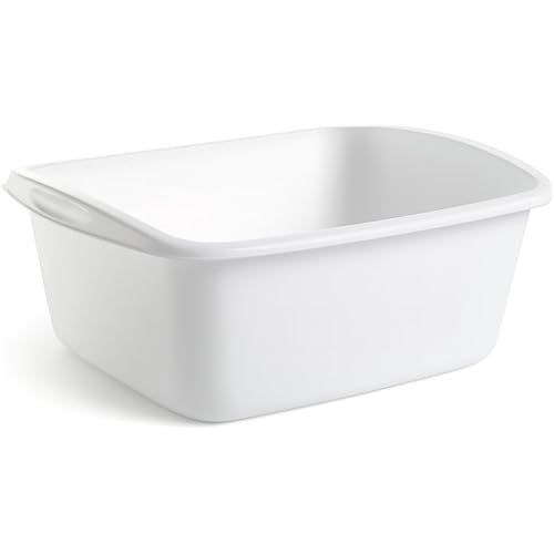 Tribello Plastic Wash Tub Dishpan Basin and Foot Bath for Soaking Feet, Laundry Hand Wash Bucket, Dish Pans for Washing and Storage Cleaning Supplies - 12 Quarts - Heavy Duty - Made in USA (White)