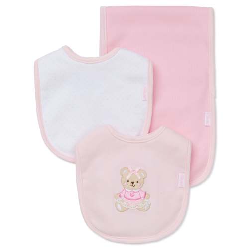 Pink Bear Bib & Burp Set