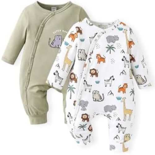 Baby Boy Clothes 2-Pack Long Sleeve One-Piece Animal Printed Outfits