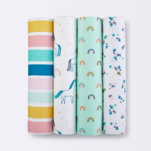 Flannel Baby Blankets Unicorn 4pk - Cloud Island™ - Innovative Blue