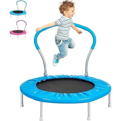36 Inch Kids Trampoline: Mini Trampoline with Handle Indoor Outdoor Use, Toddler Small Fitness Rebounder