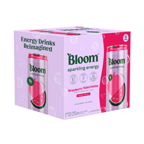 Bloom Nutrition Sparkling Energy Drink, Strawberry Watermelon, 12 fl oz Cans, 6 Pack