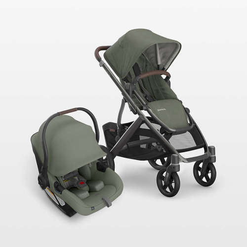 UPPAbaby Vista V3 Evelyn Meadow Green Foldable Convertible Baby Stroller + Aria V2 Infant Car Seat Travel System