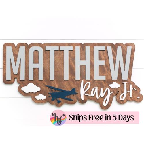 Large name sign for nursery | Airplane Nursery Sign | Nursery sign with middle name | Boys nursery sign| Layered Name Sign