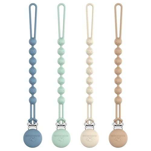 Cuddle Campus Silicone Pacifier Clip Holder with One Piece Design,Soft Flexible Binky Clips with Texture for Baby Boy and Girl Pack of 4 (0-6m)