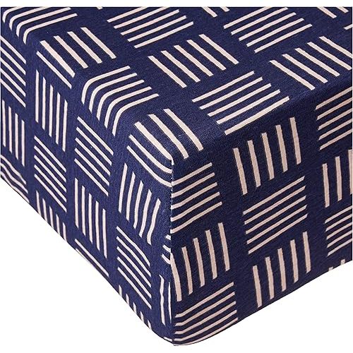 HonestBaby Unisex-Baby Classics Fitted Crib Sheets Set Standard Mattress, 100% Organic Cotton Baby Boys, Girls, Neutral, 1 Pack - Pattern Play White/Light Blue, One Size
