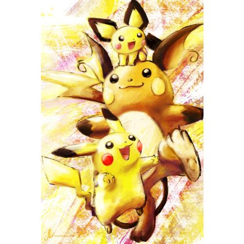 Pichu, Pikachu, Raichu - Pokemon Poster Print