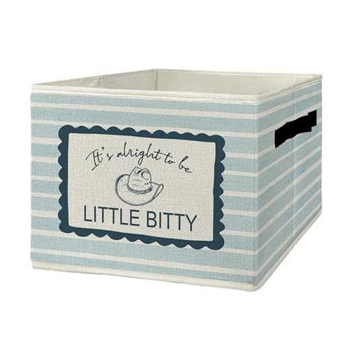 Blue Western Cowboy Nursery Storage Bins with Handles, Boys Collapsible Laundry Basket Organizer for Kids Room Bedroom Bathroom Playroom, Blue Striped Decorative Storage Boxes