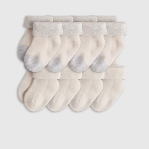 Organic Cotton Fold Over Socks 8-Pack - Baby in White/Grey