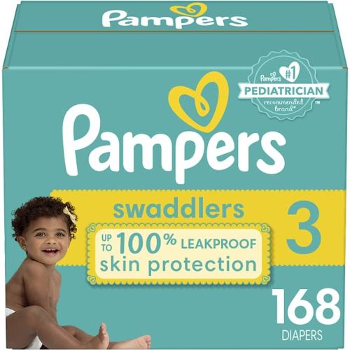 Diapers Size 3, 168 Count - Pampers Swaddlers Disposable Baby Diapers (Packaging & Prints May Vary) - ONE Month Supply (Size 3) - Size 3 (168 Count)
