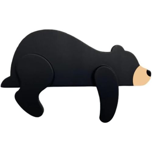 Black Bear Door Topper, Wooden Modern Style Corner Hanging Shelf, 7.9x5.3 Inch Decorative Plaque for Home Windows (Black)