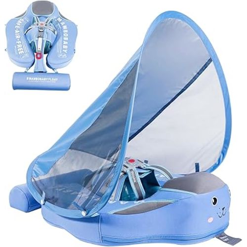 Baby Floats for Pool with Canopy Removable Sun Protection Canopy Mambobaby Float Non Inflatable Upgrade Add Tail Avoid Flip Waterproof Skin-Friendly Infant Swim Float 3-24 Months