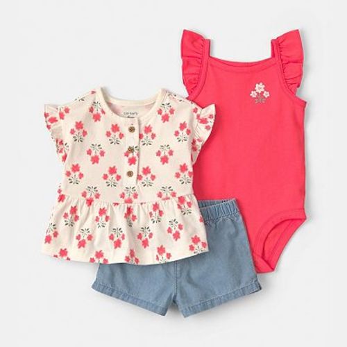 Baby Girl Carter's 3-Piece Floral Top, Bodysuit & Shorts Set
