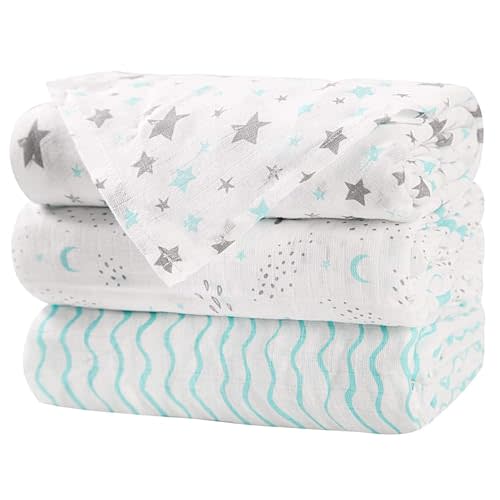 Little Grape Land Muslin Swaddle Blankets 47''x47'' 3 Pack, 100% Cotton Large Size Baby Swaddles for Newborn, Soft Breathable Baby Blankets for Newborns, Green