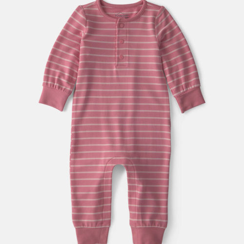 Baby Girl Striped PurelySoft™ Long-Sleeve Jumpsuit - Pink | Carter’s Oshkosh Canada