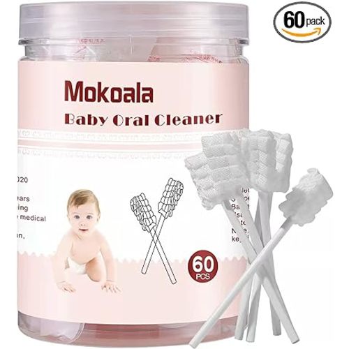60Pcs Baby Tongue Cleaner, Baby Toothbrush, Disposable Infant Mouth Cleaner, Soft Gauze Toohthbrush Toddler Oral Cleaning Stick Dental Care for 0-36 Month Newborn