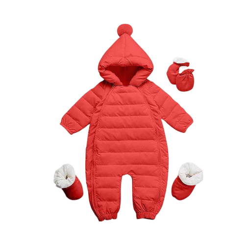 UAMVSH Newborn Baby Snowsuit Infant Long Sleeve Double Zipper Onesies Warm Hooded Jumpsuit Outwear Gloves Foot Covers Set 3-24M