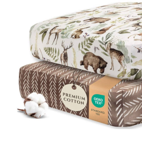 Pobibaby - 2 Pack Premium Fitted Baby Boy Crib Sheets for Standard Crib Mattress - Ultra-Soft Cotton Blend, Safe and Snug, and Stylish Woodland Crib Sheet (Wildlife)