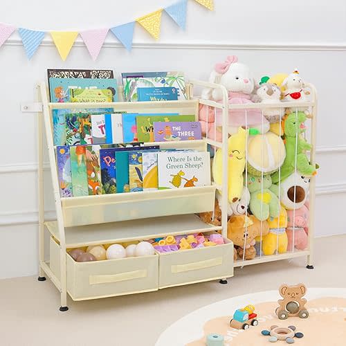 Fabuday Kids Bookshelf and Toy Storage Organizer - 3 Tiers Large Toddler Baby Sling Book Shelves for Kids Room,Montessori Childrens Bookcase with Stuffed Animal Storage for Nursery, Playroom, Bedroom
