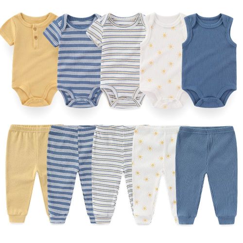 Kiddiezoom Newborn Baby Layette Set 10-Piece with Bodysuits and Pants Set for Unisex Baby Gift Sets