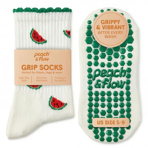 Pilates Grip Socks for Women, Cute Pilates Socks, US 5-9 | Cushioned Non-slip Reformer and yoga socks with grips also for barre and Lagree, plus a thick knit with woven arch support