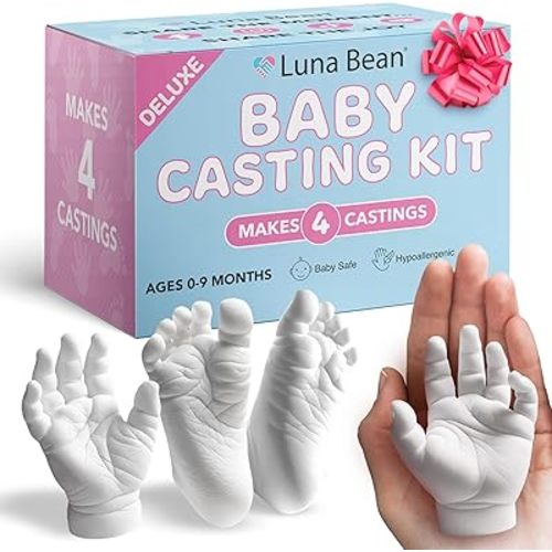 Luna Bean Baby Footprint and Hand Casting Mold Kit (4 Pack) First Time New Mom Gifts - Newborn Foot Handprint Baby Keepsake - Mom to Be Gift