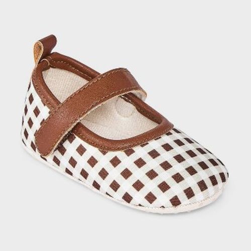 Baby Girls' Gingham Ballet Flats - Cloud Island™ Brown/White 9-12M