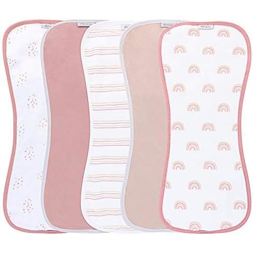 Ely's & Co. Baby Burp Cloths - 5pc Hourglass Shape with Extra Absorbent - Baby Bibs & Burp Cloths Baby Girl and Baby Boy, Newborn Essentials (Pink Rainbow Combo)