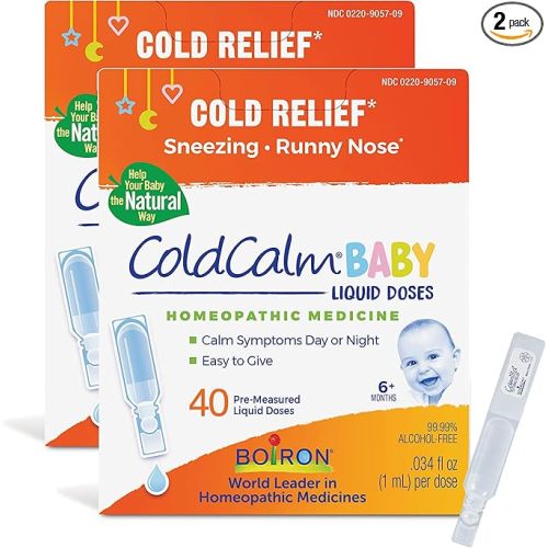 Boiron ColdCalm Baby 40 Count (Pack of 2) Single-Use Drops for Relief from Cold Symptoms of Sneezing, Runny Nose, and Nasal Congestion - Sterile and Non-Drowsy Liquid Cold Calm Doses