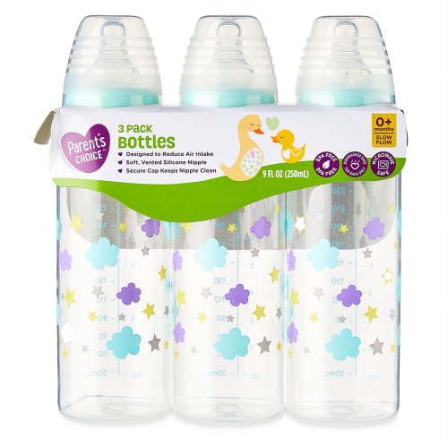 Parent's Choice Bottle, Newborns, Unisex, Cloud Print, 3 Pack, 9 fl oz HSA/FSA Eligible