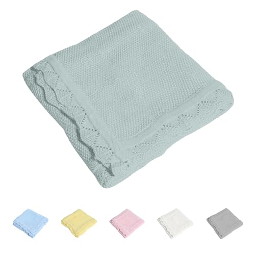 Cotton Baby Blankets 100% Knit Soft Warm Lace Toddler Newborn Nursery Receiving Blankets,30 X 40 Inches, Green