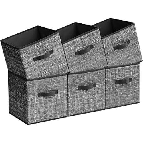 SONGMICS Storage Cubes, 11.8-Inch Non-Woven Fabric Bins with Double Handles, Set of 6, Closet Organizers for Shelves, Foldable, for Clothes, Classic Black UROB030B01