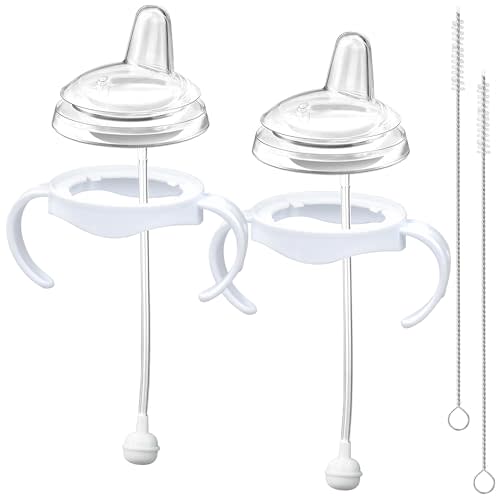Sippy Cup Conversion Kit Compatible with Philips Avent Natural Baby Bottle - Weighted Straw, Silicone Spout Nipple, Handles & Brush - Spill Proof Transition Trainer Set for Self Feeding (Pack of 2)