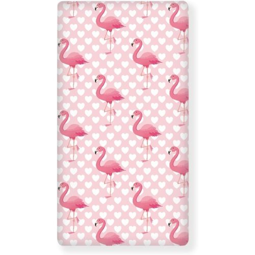 Pink Flamingo Fitted Crib Sheet for Boys Girls Love Heart Baby Sheet for Standard Crib and Toddler Beautiful Tropical Flamingos Nursery Bed Mattress Sheets 28"x52"