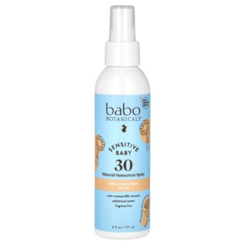 Babo Botanicals Sensitive Baby Mineral Sunscreen Spray SPF30 - Natural Zinc Oxide - Non-Aerosol – Face & Body - Fragrance-Free - Water Resistant - For