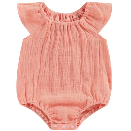 Mubineo Baby Girl Boy Summer Cotton Linen Romper Clothes Basic Plain Ruffle Sleeveless Comfy Rompers Newborn Tops