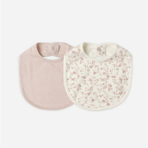 Jersey Snap Bib, 2 Pack || French Garden, Rose Micro Stripe – Quincy Mae