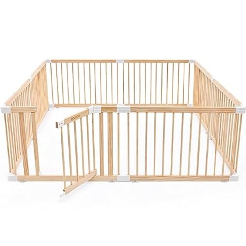 HARPPA Baby Gate Playpen Wooden Playpen for Babies and Toddlers Large Play Yards Baby Fence Play Area 71.5 x 79.5 x 24 inch