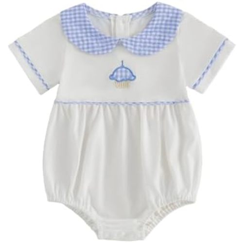 Baby Boy Girl Bubble Romper Short Sleeve Collar Summer Bodysuit