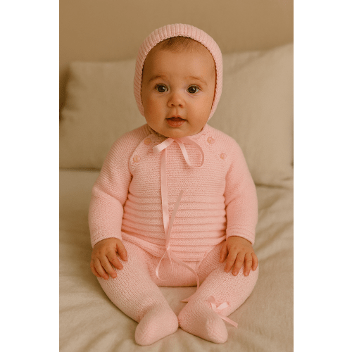 Striped Pattern Baby Knitted Set in Pink
