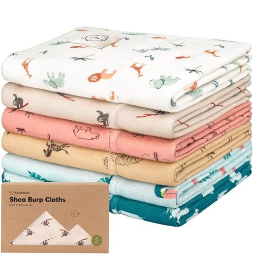 KeaBabies Organic Burp Cloths Baby Boy, Girl, 6-Pack - 20x12" Large Cotton Baby Burp Cloths Girls, Boys, Durable Diaper Rag, Gender Neutral, Ultra Soft & Absorbent Newborn Spit Up Rags (Wildscape)