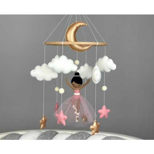 Ballerina baby mobile girl Dark skin ballerina Ballet mobile Ballerina nursery decor African American ballerina felt Ballerina crib mobile