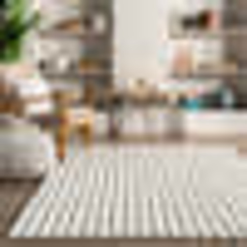 Kris Striped Plush Cloud Washable Rug | Off White – Rugs USA