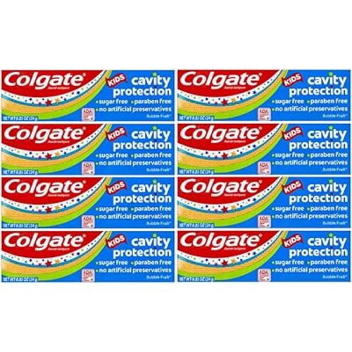 Colgate Kids Cavity Protection Fluoride Toothpaste, Bubble Fruit Flavor, Travel Size 0.85 oz (24g) - Pack of 8