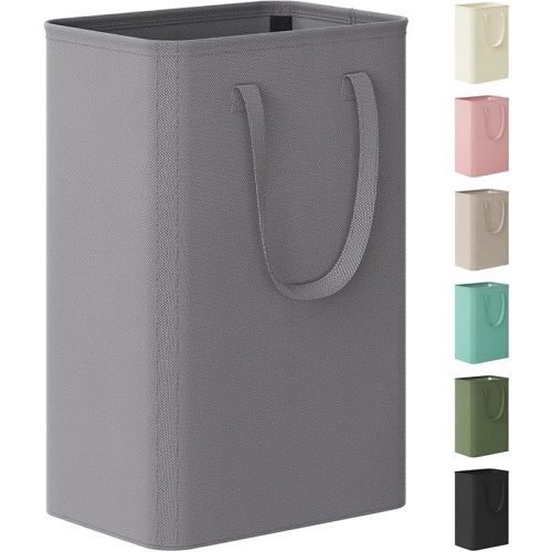 Lifewit Slim Laundry Hamper, Narrow Small Laundry Basket with Handle for Dirty Clothes, Collapsible Tall Thin Laundry Bin for Bathroom Bedroom Dorm College, 50L, Grey