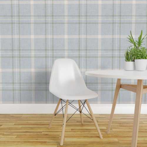 Traditional Peel and Stick Wallpaper - Heritage Revival Blue - Removable Wall Decor Art - Minimal Plaid Large Blue by little_forest_atelier